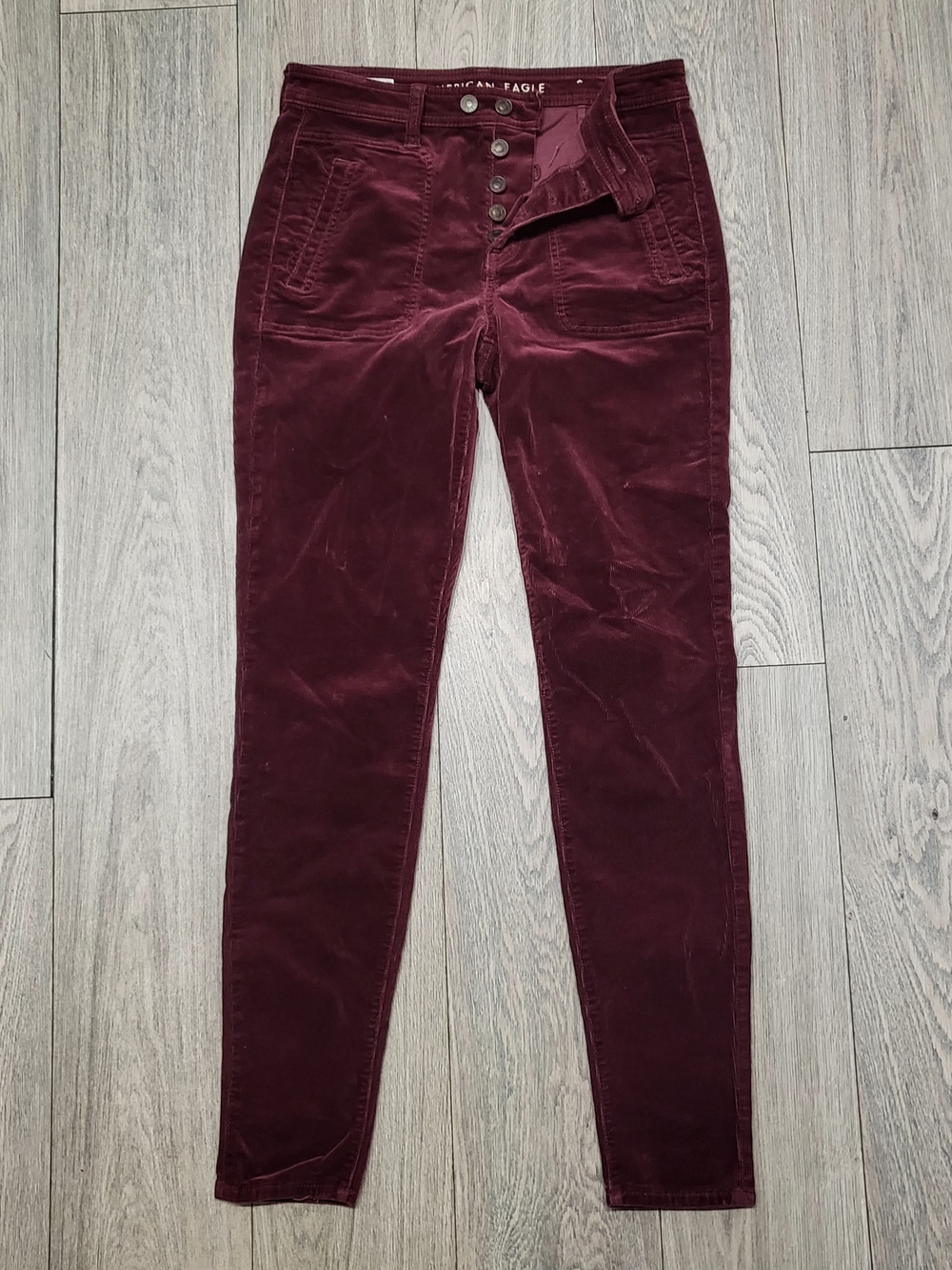 AE American Eagle Burgundy Corduroy Jeggings High Waisted Button Fly Y2K 8L